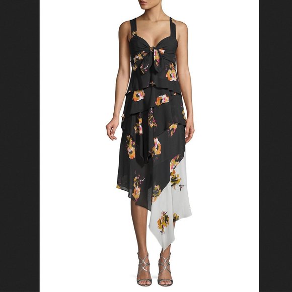 A.L.C. Floral Silk Ruffle Asymmetric Dress - Picture 5 of 11